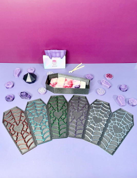 Gothic Coffin Wax Melts Set | Coffin Shaped Wax Melts in 3D Printed Coffin Holder