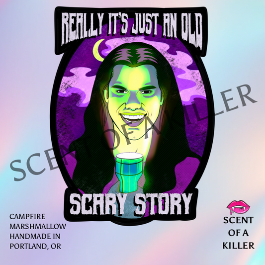 Really it’s Just an Old Scary Story (BellerisAliveArt Collab Campfire Marshmallow Parody Candle)