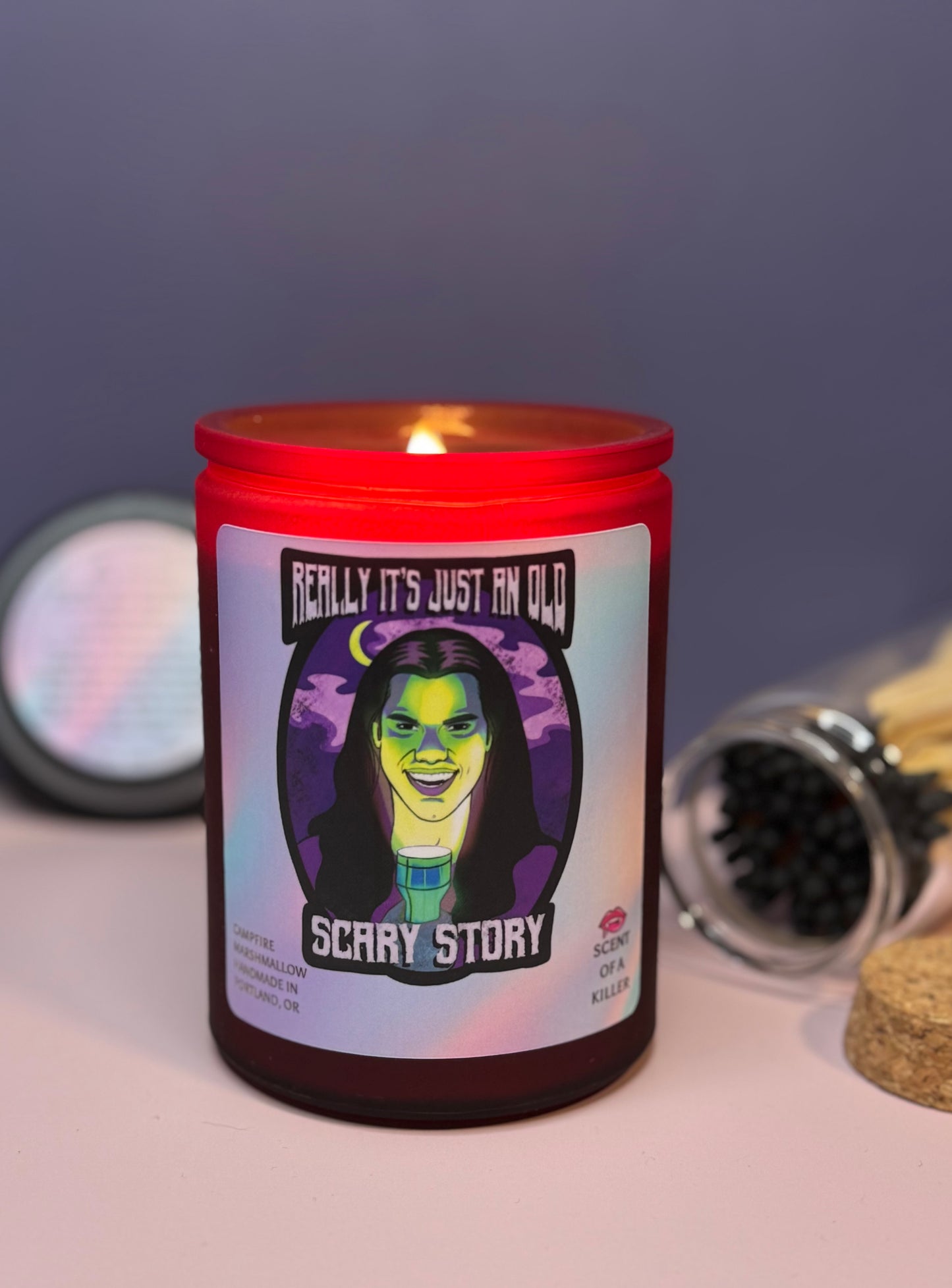 Really it’s Just an Old Scary Story (BellerisAliveArt Collab Campfire Marshmallow Parody Candle)