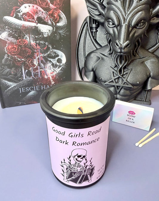 Morally Grey Candle: Good Girls Read Dark Romance, Coconut Wax, Black Frosted Jar