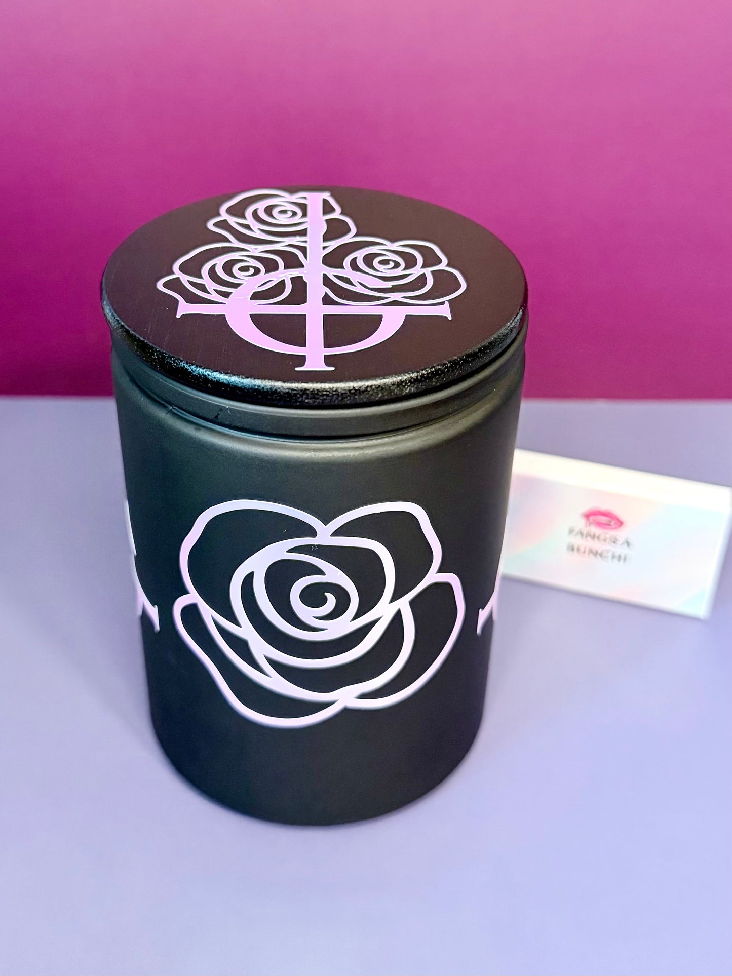 Ghestie Dark Floral Occult Candle in Black Frosted Jar | Gothic Rock Inspired Decor | Holographic Vinyl Art