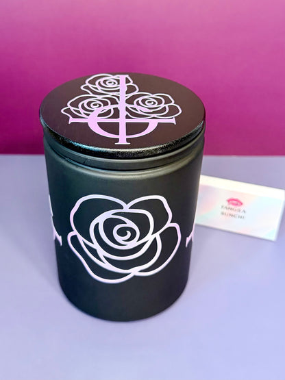 Ghestie Dark Floral Occult Candle in Black Frosted Jar | Gothic Rock Inspired Decor | Holographic Vinyl Art