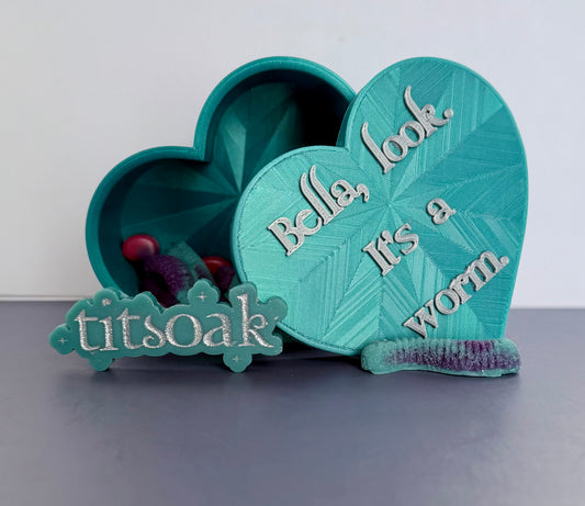 Bella, look. It’s a worm. Heart Trinket Box & Optional Wax Melts