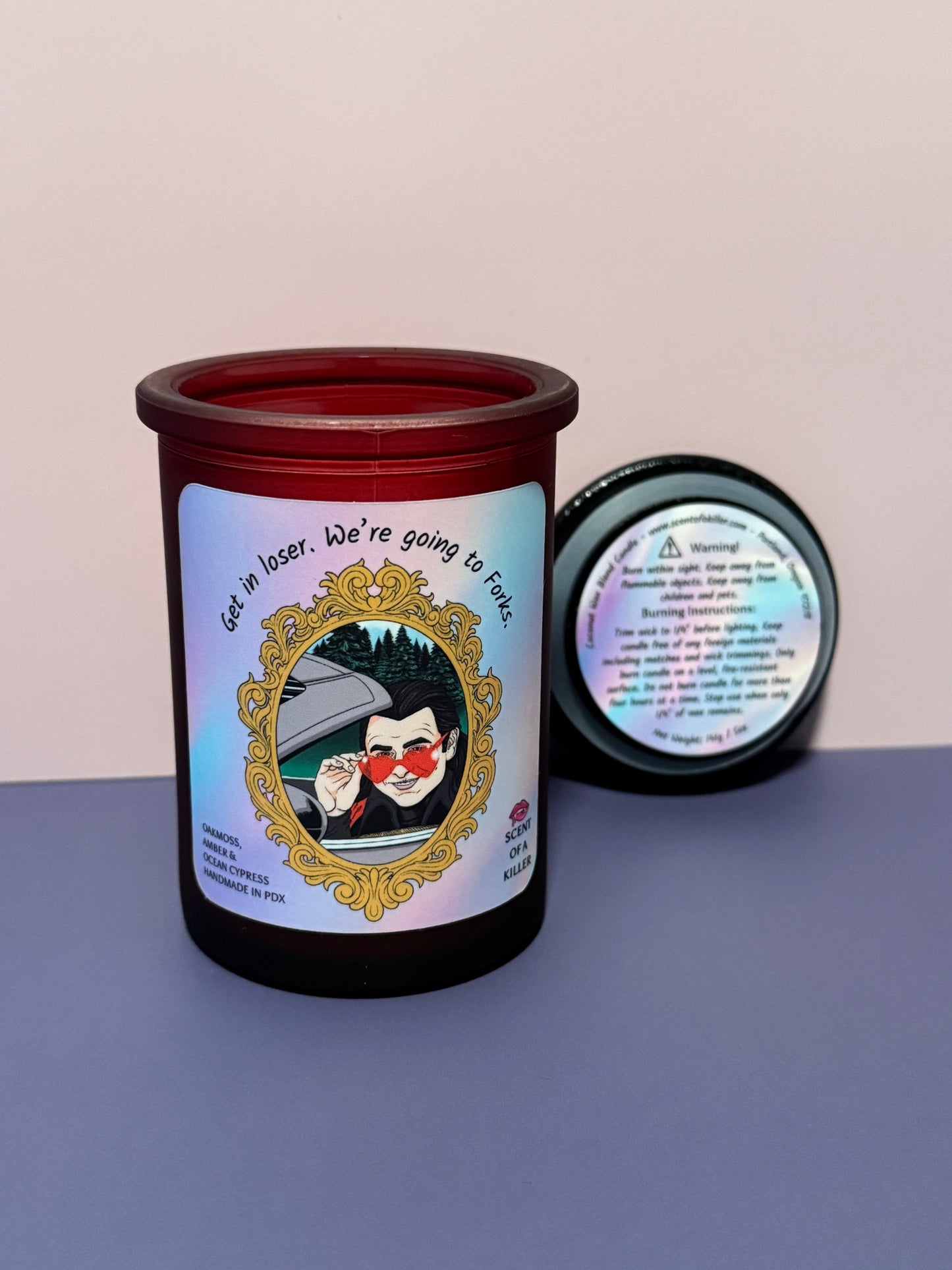 Get in loser. We’re going to Forks. (Oakmoss & Amber Parody Candle)