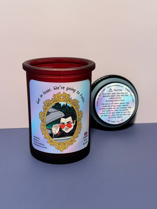 Get in loser. We’re going to Forks. (Oakmoss & Amber Parody Candle)