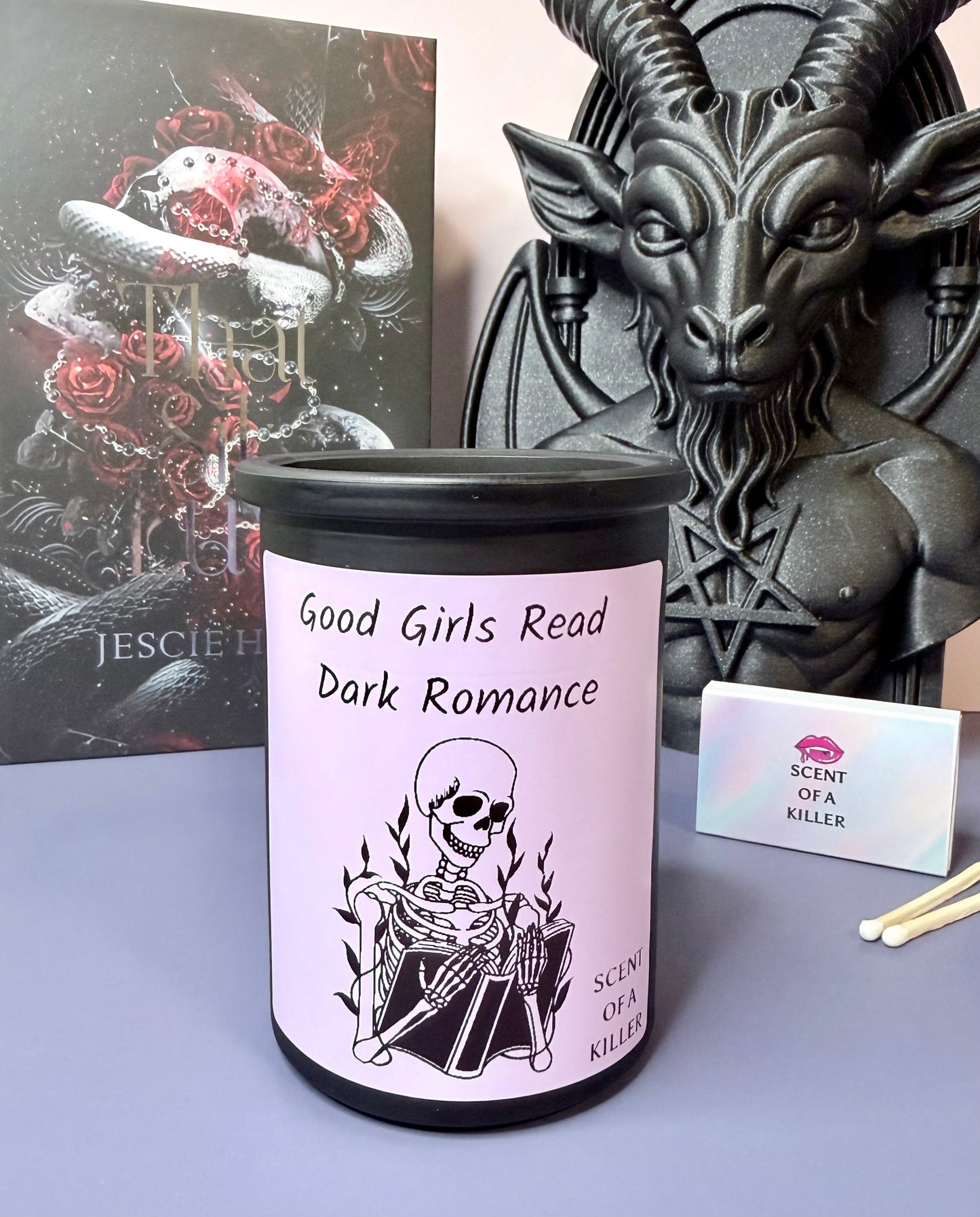 Morally Grey Candle: Good Girls Read Dark Romance, Coconut Wax, Black Frosted Jar