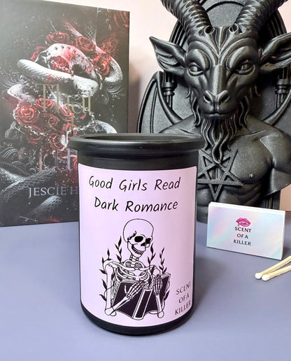 Morally Grey Candle: Good Girls Read Dark Romance, Coconut Wax, Black Frosted Jar