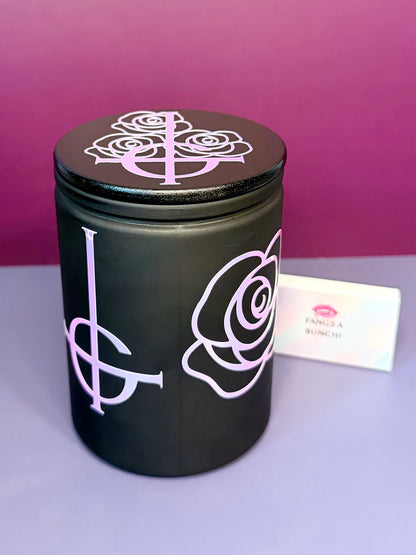 Ghestie Dark Floral Occult Candle in Black Frosted Jar | Gothic Rock Inspired Decor | Holographic Vinyl Art