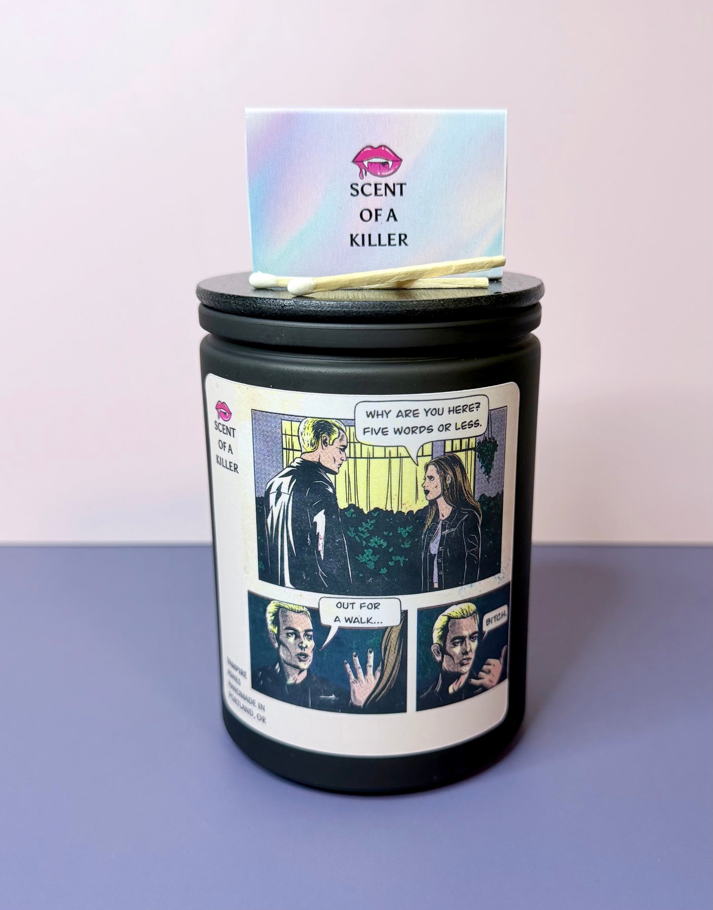Out. For. A. Walk. [Bleep]. (BellerisAliveArt Collab Dragon’s Blood Incense Parody Candle) - Black Frosted Jar